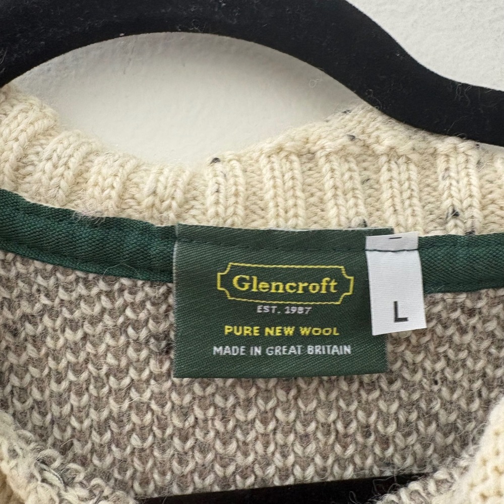 Glencroft Womens Large Pure Wool Sheep Landscape Cable Knit Sweater Made in UK - Picture 3 of 7